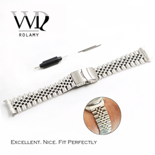 Rolami pulseira de relógio 22mm, pulseira vintage de aço inoxidável com fecho duplo para empurrar, extremidade curvada sólida, parafusos 2024 - compre barato