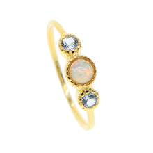 2021 new design simple three stone design light blue white fire opal bezel round stone simple delicate dainty minimal girl ring 2024 - buy cheap