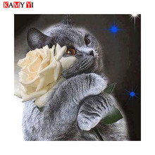 KAMY YI-pintura de diamante 5D DIY "gato y flor", cuadrados o redondos de imitación bordado de diamantes, estilo Punto de mosaico, decoración del hogar, regalo HYY1 2024 - compra barato