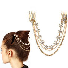 Women Boho Leaf Hair Combs Gold Metal Tassel Chain Ladies Headbands Wedding Hair Accessories Clip Bridal Leaf Headwear Bijoux 2024 - buy cheap