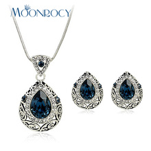 Moonrocy colar e brincos de cristal azul cz vintage, frete grátis conjunto de joias presente para mulheres meninas 2024 - compre barato