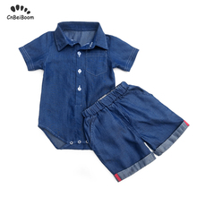 Комплекты для мальчиков ковбойские джинсы Модная одежда для новорожденных мальчиков Комбинезон для маленьких девочек Шорты повседневные комплекты одежды 2019 2024 - купить недорого