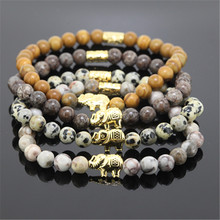 4pcs Hot natural 6mm round tree grain/medical/snowflak/spot stone beads women bracelet charm beaded elephant girl bracelet 2024 - buy cheap