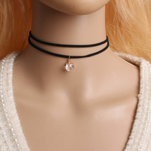 Nk758 colar gargantilha punk com duas camadas, colar de veludo com zircônia e cristal, joias femininas, presentes simples de declaração 2024 - compre barato