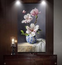 Bacaz-jarrón de porcelana azul y blanco, flor de Mangnolia, murales de papel tapiz para sala de estar, Fondo de TV, murales de flores 3d, papel de pared 2024 - compra barato