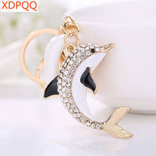 Xdpqq2018 moda jóias chaveiro anel feminino pingente de carro popular jóias novo golfinho animal strass gota óleo 2024 - compre barato