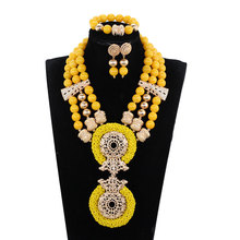 Latest Deep Yellow Beaded African Costume Jewelry Set Wedding Bib Crystal Statement Necklace Set Mustard WE176 2024 - buy cheap