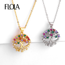 FLOLA CZ Tree Of Life Gold Necklace Rainbow Pave Long Stone Necklace Collar Arcoiris Rainbow Jewelry Zirconia Pendant nkep35 2024 - buy cheap