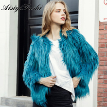 Зимнее темно-синее искусственное меховое пальто, куртка, уютные пушистые куртки, пальто, повседневные пушистые красные искусственные меховые пальто, женская искусственная Меховая куртка 2024 - купить недорого