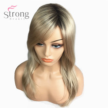 StrongBeauty-peluca sintética para mujer, pelo rubio miel ombré, largo recto oscuro, raíces, Natural 2024 - compra barato