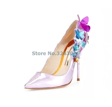 Pointed Toe Pink Metallic Color Thin High Heel Pumps Butterfly Decorative Elegant Stiletto Heel Pumps Black Suede Banquet Shoe 2024 - buy cheap