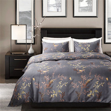 Modern Style Grey Color Bedding Set King Size Bronzing Flower and Birds Pattern Duvet Cover Set Exquisite Luxury Home Textiles 2024 - buy cheap