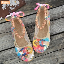 Summer Women Flats Beaded Strap Canvas Ballets Colourful Slip-on Handmade Ladies Floral Cotton Fabric Beach Shoes Plus Size 42 2024 - buy cheap