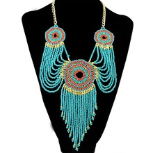 Estilo Boho Jóias Frisado Longo Mulheres Colar Resina Bead Borlas Pingente Collares Declaração Africano Egito Partido Colares 2024 - compre barato