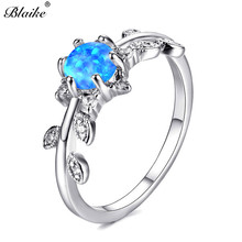 Blaike Silver Color Blue/White Fire Opal Rings for Women Leaf Shaped White Zircon Ring Retro Fashion Plant Jewelry 2024 - buy cheap