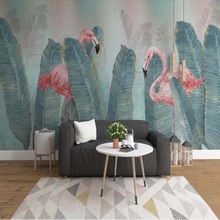 3D Wallpaper Mural Flamingos Tropical Banana Leaves Printed Wall Paper Contact Paper 3d Wall Murals Wall Decor Papel De Parede 2024 - buy cheap