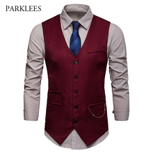 Gilet Chic Gold Chain Vintage Suit Vest Men 2019 Hipster Single Breasted Wedding Red Mens Dress Vest Business Casual Gilet Homme 2024 - buy cheap