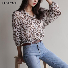 New Leopard Shirts For Women 2019 Spring Blouses Long Sleeve Female Casual Shirts Big Size Loose Blouse Turn-down Collar Tops 2024 - buy cheap