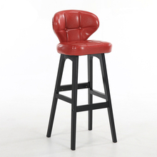 Modern Simple Bar Chair Solid Wood Multi-function Ergonomic High Stool with Backrest Footrest Retro Coffee Shop PU Bar Stool 2024 - buy cheap