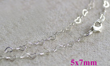 5x7mm New Silver Plated Brass Love Heart Beads Link Chains Lobster Clasp Necklace 16" 18" 20" 22" 24" DIY Findings Wholesale 2024 - compre barato