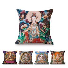 Buddhism Worship Buddha Hand Painted Art Work Sofa Throw Pillow Case Tibetan Buddhist Wall Painting Cotton Linen Cushion Cover 2024 - buy cheap