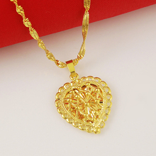 24K Yellow Gold Necklace Beautiful Women Necklace Top Quality Necklace Heart Charm Pendant Necklaces Wholesale Jewlery 2024 - buy cheap