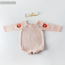 Baby Knit Romper 2019 Spring Baby Girl Romper 100% Cotton Embroidery Floral Newborn Baby Rompers Long Sleeve Infant Baby Clothes 2024 - buy cheap