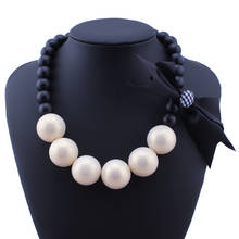 2016 New Statement Jewelry Matt Black Beads Chain With Bowknot Necklaces & Pendants Big Pearl Choker Necklaces For Women Girl 2024 - buy cheap