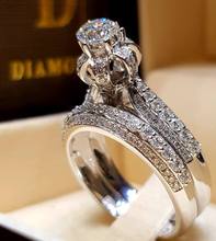 Белый австрийский циркониевый Кристал, женские посеребренные свадебные кольца, свадебные наборы, ювелирные изделия, обещающие обручальные кольца для женщин 2024 - купить недорого