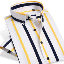 В разноцветную полоску с коротким рукавом рубашки для мальчиков Модная Летняя мужская рубашка с длинным рукавом на пуговицах мужская деловая Повседневная социальная одежда Slim Fit 2024 - купить недорого