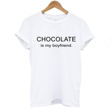 Camiseta estampada do chocolate é o meu boyfriend, camisetas de algodão para mulheres, manga curta, gola em o, estampada, casual e branca, 2016 2024 - compre barato