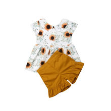 Одежда для девочек; комплект из 2 предметов; топы с подсолнухами для маленьких девочек; футболка; короткие штаны; летняя одежда 2024 - купить недорого