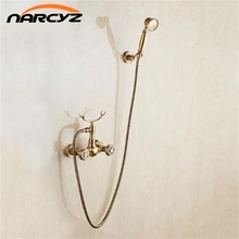 Bathtub Faucets Wall mounted Antique Copper Shower Faucets For the Bath Solid Brass Bathroom Shower with support shower setXT393 2024 - buy cheap