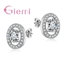 Shining Oval Stone Inlay Paved Shiny Austrian CZ Crystal 925 Sterling Silver Stud Earrings for Women Wholesale Price 2024 - buy cheap