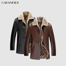 CARANFIER Mens Leather Jackets Winter Faux Fur Male Overcoat Plus Velvet Thicken Warm Coats Biker PU Mid-long Classic Outerwear 2024 - buy cheap