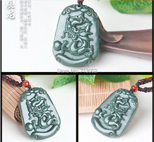 Carven-Colgante de dragón Jadeíta de jade gris, accesorio hecho a mano, amuleto de zafiro, talismán del zodiaco 2024 - compra barato