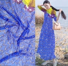 Telas Pure 100% Mulberry Silk Chiffon Fabric Sky Blue Geometry Line Print Silk Fabric Material Textile Women Dress Scarf Tissus 2024 - buy cheap