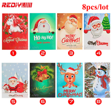 8pcs/lot Christmas Greeting Cards Diamond Painting Postcards Crystal Round Diamond Mosaic Pattern Happy New Year Greeting Card 2024 - buy cheap