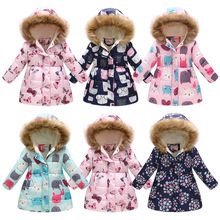 Baby Girls Winter Thicken Hoodied Fake Fur Collar Flower Cat Jacket Children Outerwear Clothing Kids Christmas Snowsuit Coat 2024 - buy cheap