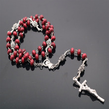 6mm scented Rosary Catholic Rosary Necklace, Round Red Wooden Beads, St. Benedict XVI's Cross Necklace Rosary 2024 - buy cheap
