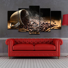 Pintura en lienzo para cocina, arte de pared de 5 piezas, imágenes de granos de café fragantes, póster Modular impreso en alta definición, restaurante, hogar, cuadro decorativo 2024 - compra barato
