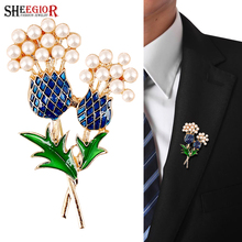 SHEEGIOR Romantic Rose Collar Brooches for Women Accessories Lovely Pearl Flower Long Brooch Men Lapel Pin Badge Fashion Jewelry 2024 - buy cheap