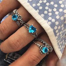 Pingente boêmio retrô azul coração vazado esculpido prateado cores anel de joias para festa de casamento 5 familiar 2024 - compre barato