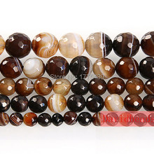 Free Shipping 16" Strand Natural Stone Faceted Brown Stripe Agat Round Beads 4 6 8 10 12MM Pick Size For Jewelry Making 2024 - buy cheap