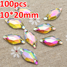 10*20mm 100pcs S Shape Crystal AB Flat Silver Base Sew On Rhinestone With 2 holes for Garment Accessories Sew on Stone Buttons 2024 - buy cheap