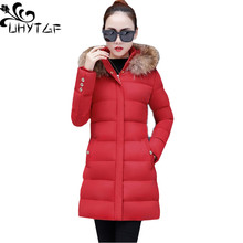 UHYTGF M-4XL Plus size Coat Female New Winter Down Cotton Slim Outerwear With Fur Collar Hooded Thick Warm jacket Parkas Coat 35 2024 - buy cheap