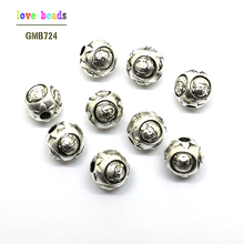 Cabeza de Buda de 10mm alrededor de la bola de Metal, cuentas espaciadoras de Color plata tibetana antigua, accesorios para la fabricación de joyas DIY (W03537) 2024 - compra barato