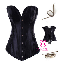 Sexy As Meninas das Mulheres de Aço Desossado Overbust Corset Lace Up Espartilhos Pretos E Bustiers Strapless Apertado Tops Corselet 2024 - compre barato