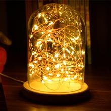 Warm Fairy Starry String Lights Glass Dome Night Light Bell Jar Display Wooden Base LED Light Bedside Table Lamp Lights 2024 - buy cheap