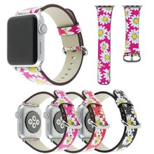 Daisy Flower Leather Band for Apple Watch Series 3 2 1 Strap Wristbands 38mm 42mm Floral Watch Strap Belt for iWatch Bracelet 2024 - buy cheap
